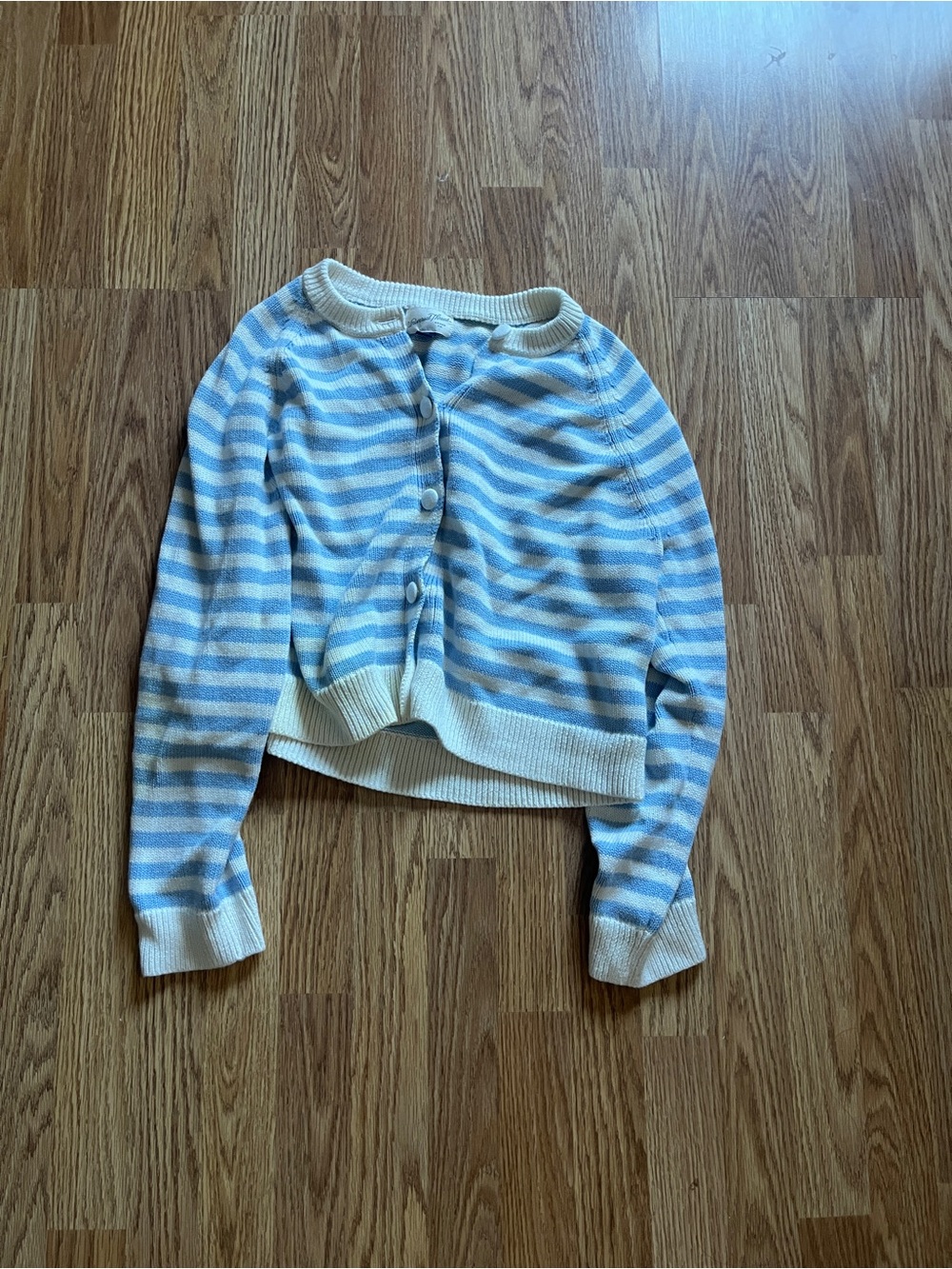 Universal Thread Blue and Cream Striped Cropped Button Cardigan